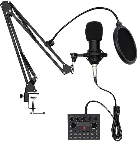 QRANSEUYXY Kondensatormikrofon-Set, BM-800 Podcast Mikrofon-Kit mit Live-Soundkarte, Mikrofon DJ Controller Mischpult Kit für Laptop PC Telefon für Live-Streaming Aufnahme