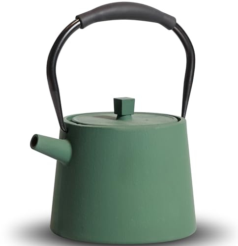 Gusseisen Teekanne, 950 ml Teekessel, herdgeeignet mit Teesieb für Tee und Kaffee, japanische Teekanne im klassischen minimalistischen Stil, emaillierte Innenseite, Silikongriff