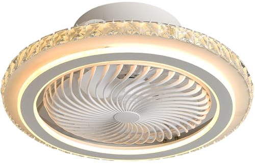 Caunmar Lampada Con Ventilatore Da Soffitto Senza Pale Motore DC Reversibile 6 Velocità, Lampadario Con Pale Dimmerabile Silenzioso, Ventilatore Soffitto Con Luce E Telecomando Telecomando App-50CM