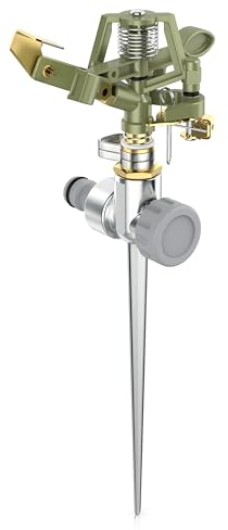Brandson - Garten Sprinkler aus Metall – Intervall Impulsregner - Rasensprenger rotierend – 24 m Reichweite – 3/4 Zoll - Adapter Schnellkupplung – Rasensprinkler Bewässerungssystem – Sprinklersystem