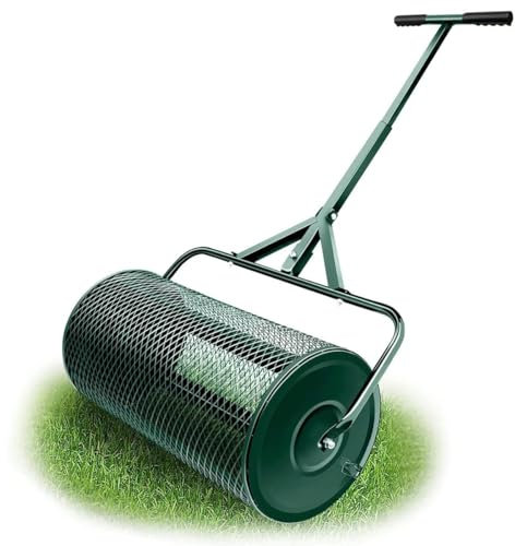 WUDLi Esparcidor de abono, esparcidor de Rodillo de Malla metálica de 24 Pulgadas con Mango Ajustable en Forma de T, esparcidor de Malla metálica liviano para césped y jardín, Verde