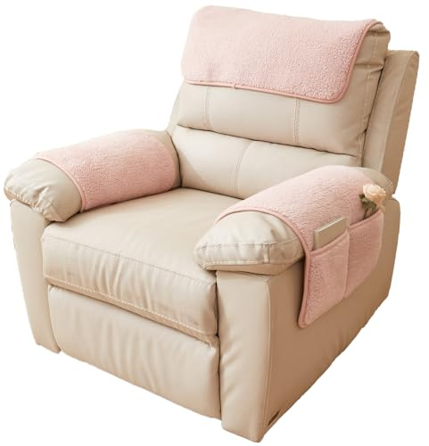 QSZTJJ Sesselschoner mit Taschen Für Relaxsessel Mit Armlehnen, rutschfeste Armlehnenbezüge für Sessel und Sofa – Universell für Relax- und Fernsehsessel (Rosa,2 Sitzer)
