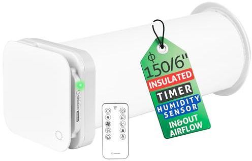 Turbionaire Trend HRV 150 WMI Dezentrale Wohnraumlüftung mit Wärmerückgewinnung, Thermischer und Schallgedämmter Isolierung, Fernbedienung, 8 Lüftungsstufen, 3 Jahre Garantie,158 mm