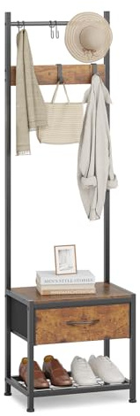 Leader Accessories Metall Garderobe Sitzbank Stauraum 154x30x45cm Braun | Leader Accessories Garderobenständer mit Schuhablage und Sitzbank Standgarderobe für Jacken Mäntel und Schuhe Flur