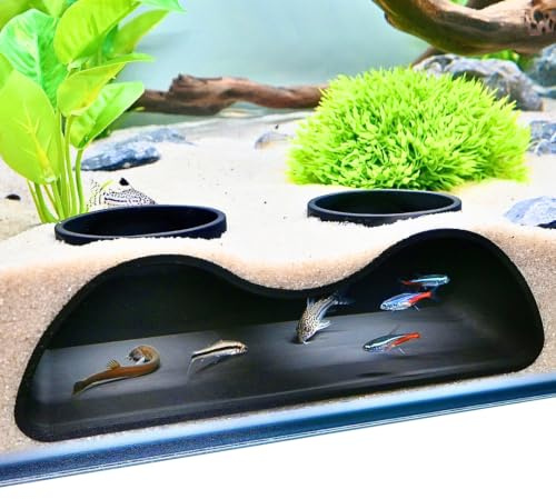 Lucky Critter Aquarium Underground Tunnel Cave Natural Curve Two Hole | Viewing Fish & Shrimp Under Gravel Tunnel | Fish Tank Decor Decoration Hideout Perfect for Corydora Catfish, Kuhli Loach, Pleco