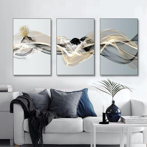Abstrakt Geometrie Bilder,3er Abstrakt Poster Set Gold Geometrische Leinwandbilder,Modern Minimalistisch Geometrie Line Wandbilder Kunstposter Wanddeko Bilder Ohne Rahmen (C, 40x60cm*3, Ungerahmt)