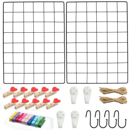 FKKFSS 30CM*40CM 2pcs Grid Photo Wall丨Creative Shelf, Metal Grid Photo Board, Parent-Child DIY Wall Mounted Shelf, Wall Grid mesh Decorative Photo Frame, Decorative Home Office superstore (Black)