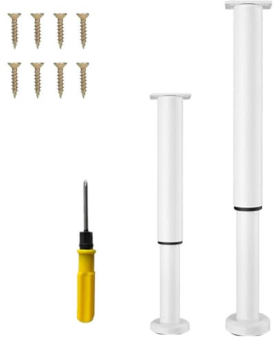 NCRGB 2PCS Patas Pies Ajustables Pata de MeAjustable,Regulables con 16 Kit Destornillador y Tornillos,para Armarios Mesillas de Noche Camas Escritorios Cómoda Estantería (Blanco, 40-70 cm)