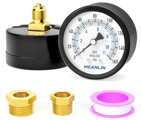 MEANLIN MEASURE 0~160PSI Well Pump Pressure Gauge, 2 DIAL FACE 1/4 BSP, with 1/4 x 1/2 BSP and 1/4 x 3/8 BSP Hex Bushing, Pool Sand Filter Water Oil Air Pressure Test Center Back Mount