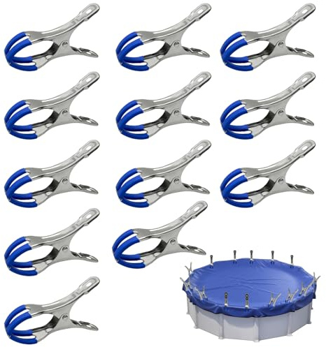 Golgner 12 Pcs Klammern Metall für Oberirdische Pools poolabdeckung Starker | Edelstahl, Klammern für Poolabdeckung Klemmzwingen, Federzwingen mit Schutzfolie für Wäscheklammern Gartenklammern Fotografie