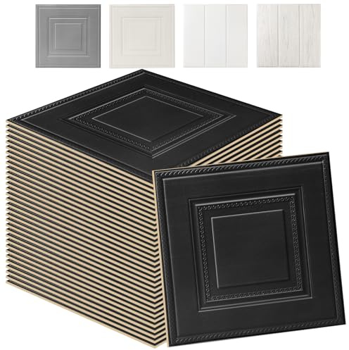 Swehooirt 40PCS Wall Wood Panels Peel and Stick Wall Panels Black Self Adhesive Panelling for Living Room Bedroom Ceiling Tiles Hallway Bathroom Wallpaper Waterproof