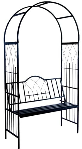 Arche De Jardin avec Banc, Arceau À Rosiers pour Les Plantes Grimpantes, Arche De Tonnelle De Décoration en Métal Pergola pour Extérieur Terrasse Pelouse 114 X 52 X 210cm