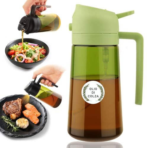 Vokzois Spruzzino Olio e Dosatore Olio, 470ml Spruzzino Olio per Friggitrice aria, Spruzzino Olio Nebulizzatore Vetro, Bottiglia di Olio d'oliva in Vetro per Cucina, Insalata e Barbecue