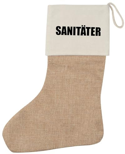 Huuraa Weihnachtsstrumpf Sanitäter Schriftzug Geschenk Beige Jute Sanitäter Geschenkidee