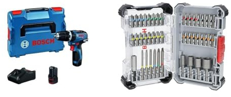 Bosch Professional 12V System Akku Schlagbohrschrauber GSB 12V-35 (inkl. 1x Gürtelclip, 1x Bithalter, ohne Akku/Ladegerät) + 43x Extra Hard Schrauberbit-Set (197 x 110,5 mm, Zubehör)