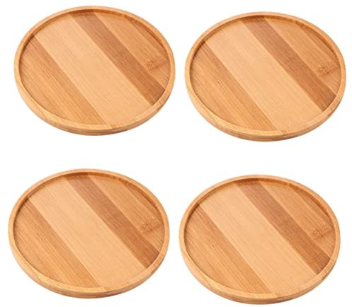 Toddmomy 4 Piezas Bandejas de Bambú para Macetas de Resistentes al Sol Limpiar para Bonsáis y Plantas Interiores y Exteriores