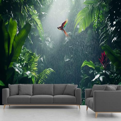 Générique Papier Peint Perroquet, Fresque Murale Plante Forêt Tropicale Humide, Papier Peint Panoramique Intissé – Décoration Murale Pour Salon, Chambre, Bureau – 200 x 140 cm(non adhésif)