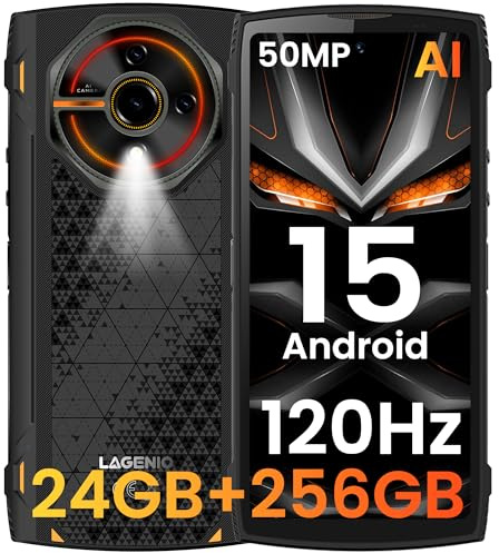LAGENIO Panther2 Pro Movil Irrompible Android 15, 24GB+256GB/1TB Móvil Resistente, 6.7 HD+ 120Hz, Cámara 50MP+8MP Móvil Rugerizado Dual 4G, 5150mAh, Octa Core Smartphone/NFC/Face ID - Negro