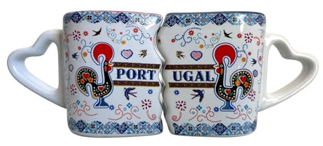 Tazzine da caffè e tè a forma di cuore Portogallo, con confezione regalo, monumenti portoghesi, bel regalo dal Portogallo (set da 2) (Galo Gallo)