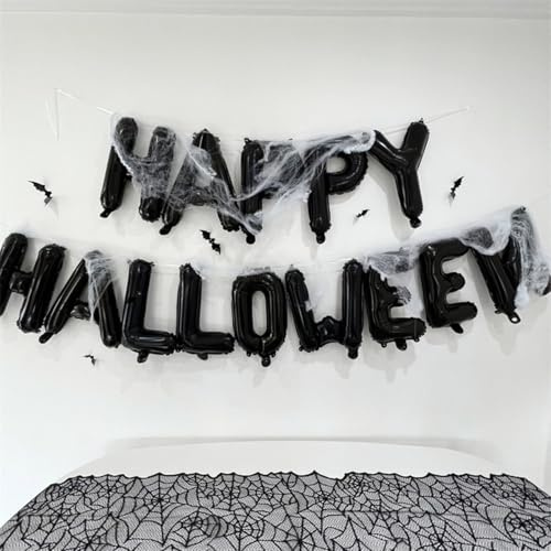 Gleemix Halloween Deko Luftballon Set, Happy Halloween Foilenballons Girlande, HalloweenBallon Set mit Fledermaus Wandaufkleber, Spinne, Spinnennetz, für Outdoor Innen Party