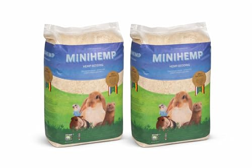 MINIHEMP Kleintierstreu aus Hanf, Hanfeinstreu, Nagerstreu, 2 x 48 L | für Kaninchen, Hamster, Meerschweinchen, staubarm, hohe Saugkraft, bindet Feuchtigkeit und Gerüche, nahezu staubfrei