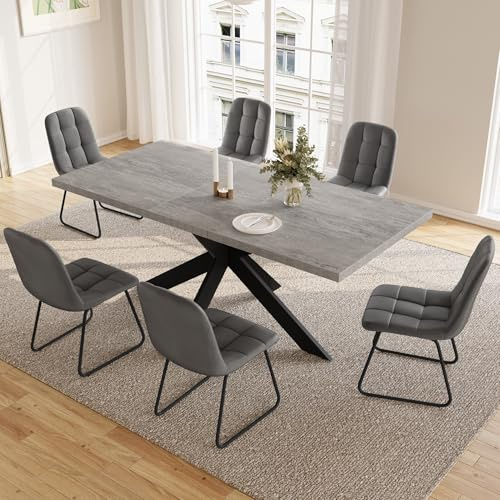JIEXI matgrupper för 4–6 personer, utdragbart matbord, modernt grått MDF-träbord, lämpligt för vardagsrum, kök, möten
