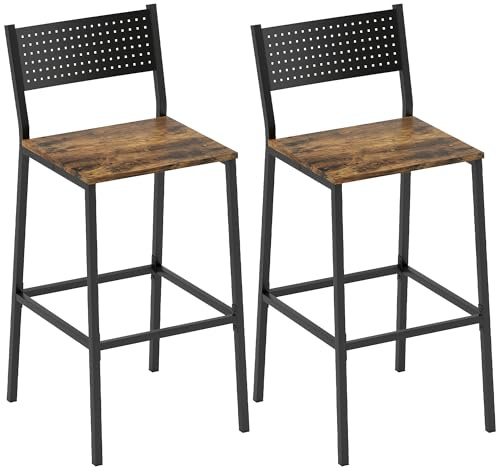HOMCOM Set di 2 Sgabelli da Bar con Schienale in Stile Industriale, Sgabelli Alti da Cucina e Bancone Bar con Poggiapiedi Integrato e Schienale, per Soggiorno e Salotto, Marrone Rustico