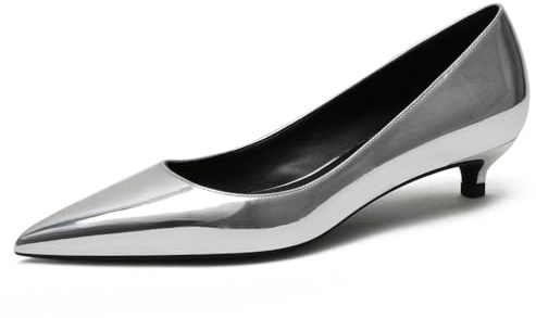 Wtharosa Dampumps lackläder låg klack 3 cm spetsig tå mode elegant för bröllop kontor fest dans och formella evenemang, Silverton, 42 EU