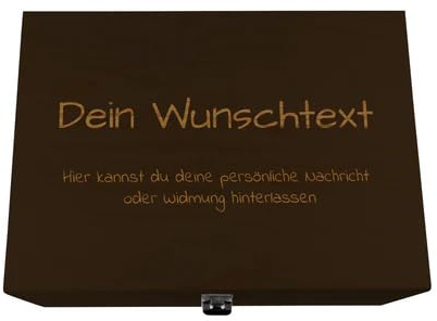 PartyMagix Holzkiste Dunkelbraun mit Gravur – Personalisierte Geschenkbox aus Holz mit Wunschtext – Aufbewahrungsbox für Wein, Schmuck & Geschenke – Individuell gestaltetes Geschenk aus Holz
