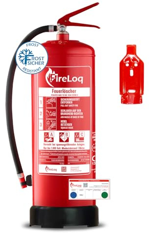 FireLoq 12kg Pulver Feuerlöscher für Brandklasse ABC mit 55A 233B C ergibt 15 LE Dauerdruck inkl. Prüfnachweis,Wandhalter und Manometer