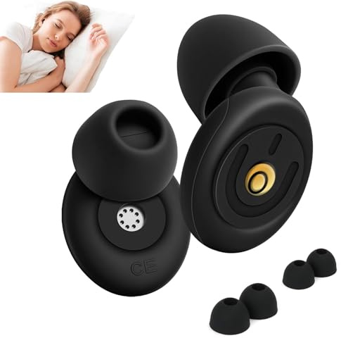 Tappi per dormire -50dB Soppressione Rumori, 15s Sollievo Pressione, Ideali per Dormire di Lato, Russare e Viaggi. Riutilizzabili con 1 Paio + 2 Ricambi, Custodia, Colore Nero