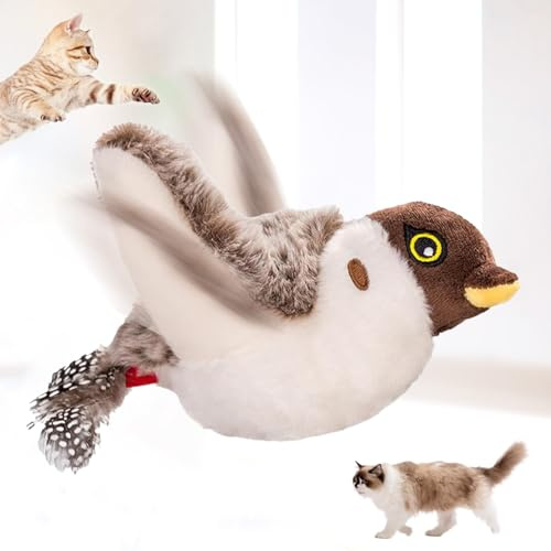 APODESS Katzenspielzeug Vogel Fliegt Elektrisch, 2026 Neu Interaktives Katzenspielzeug mit zwitschernden Vögeln Katzen Spielzeug Selbstbeschäftigung Vogel für Katzen zum Spielen Treten