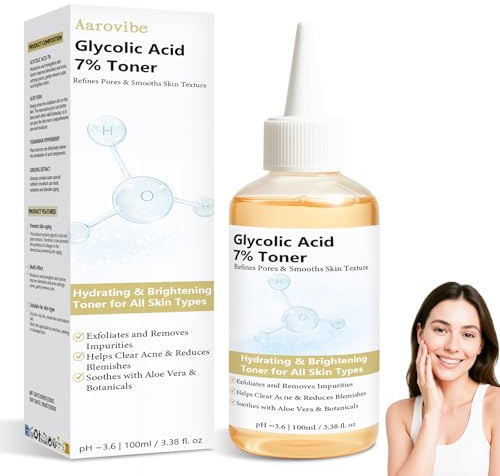 Acido Glicolico 7% Tonico Facial, Suaviza, Ilumina y Ayuda a Reducir Acné, Imperfecciones y Poros – Ácido Glicólico Tónico Hidratante para Todo Tipo de Piel (100ml)