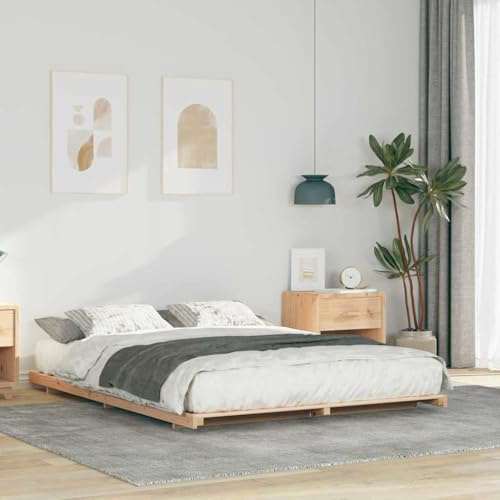 Bucmath Bodenbettgestell Braun 160 x 210 cm, Massivholz Kiefer, Plattform Design, Robustes Holzbett für Schlafzimmer, langlebig, einfache Montage