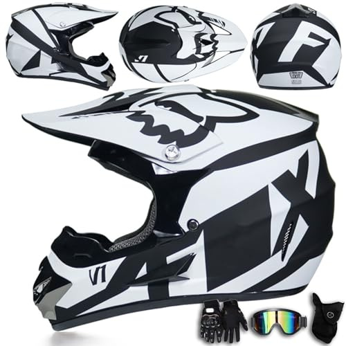 Casco de Motocross para jóvenes y Adultos con aprobación Dot Casco Integral para Motocross con Gafas, Guantes y Protector Facial para BMX ATV MTB MX Descenso Bicicleta de montaña