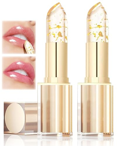 2 Pcs Reveline Rossetto Adattivo, Rossetto PH Reagente, Cura delle labbra | Foglia Gold Lipstick Color-Changing, Burrocacao Idratante, Tenuta 24 ore, PH Temperature Lip Balm