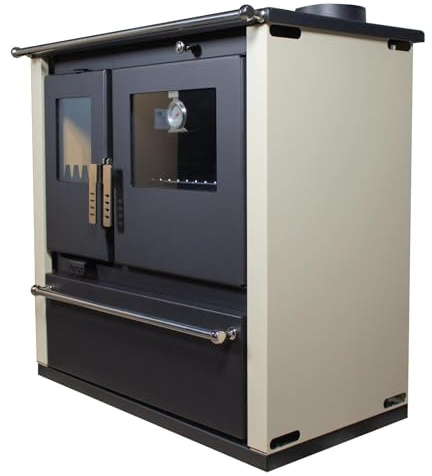 Verso CS Plus Stufa a legna con forno, 7,7 kW, 82,2% di alta efficienza, corpo in acciaio robusto extra grande, piano cottura in metallo e termometro, riscaldamento per camino da 135-165 m³, canna