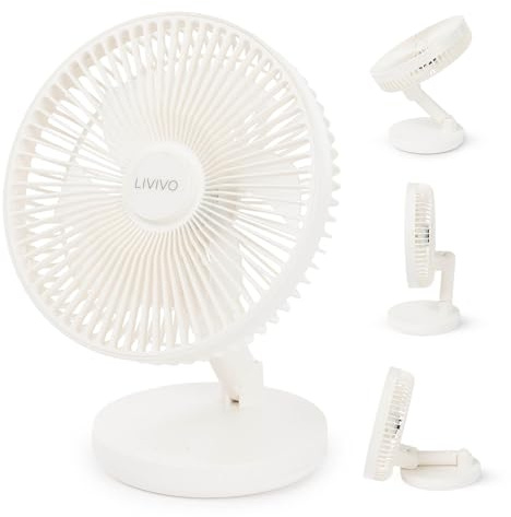 LIVIVO 8 Rechargeable Desk Fan - Portable Cordless Fan with 3 Speeds, Type-C USB Charging, 5-Blade Brushless Motor Upto 4Hr Battery - Ideal for Desk, Bedroom, Office, Camping & Travel (White)