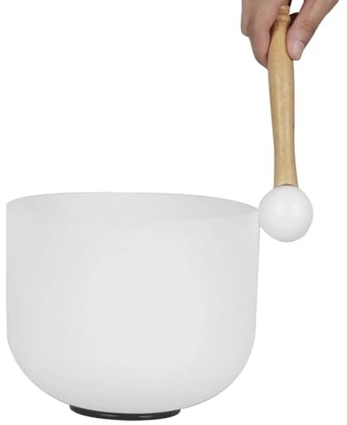 XBTGS Ciotola tibetana in vetro di quarzo smerigliato da 17,8 cm, per yoga, meditazione e bagno sonoro, con martello in gomma e O-ring, nota do, nota C