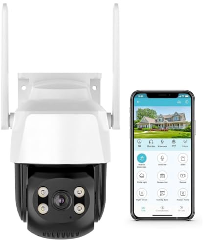 Nuwo 2K PTZ utomhus Wi-Fi-kamera | 270° Pan/90° Tilt | IP-övervakningskamera Färgsyn | Dubbelriktat ljud | Rörelsedetektering | Ljud- och ljuslarm | IP66