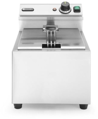 HENDI Freidora eléctrica, temperatura ajustable hasta 195°C, termostato de seguridad, zona fría, con tapa y cesta de freír, 8L, 230V, 3500W, 300x455x(H)345mm, acero inoxidable 18/0