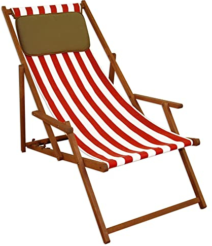 Sedia a Sdraio Righe Bianco-Rosso in Faggio con braccioli e Cuscino Scuro 10-314KD