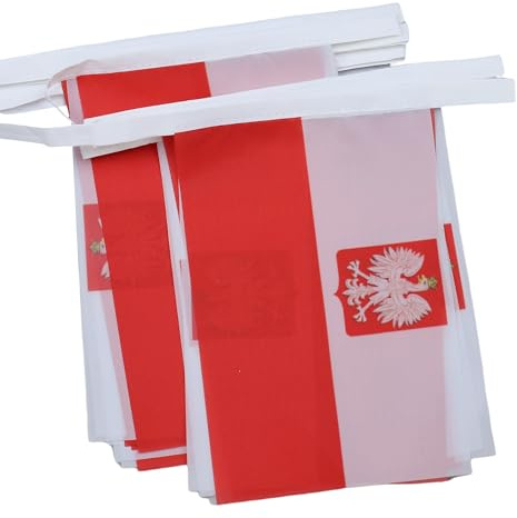 AZ FLAG Wimpelkette Polen mit Adler 4 m 20 Flaggen Leichtes Polyester | Für innen und außen Polnische Flaggenkette Polska z orłem Flaggen auf verstärktem Band vernäht