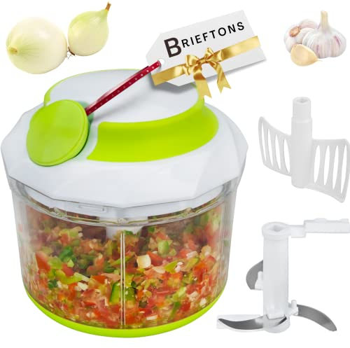 Brieftons QuickPull Food Chopper: Manual Hand Held Chopper/Mixer/Blender to Chop Fruits, Vegetables, Herbs, Onions for Salsa, Salad, Pesto, Puree, Indian Cooking, 950 ml, with 3 Recipe Ebooks