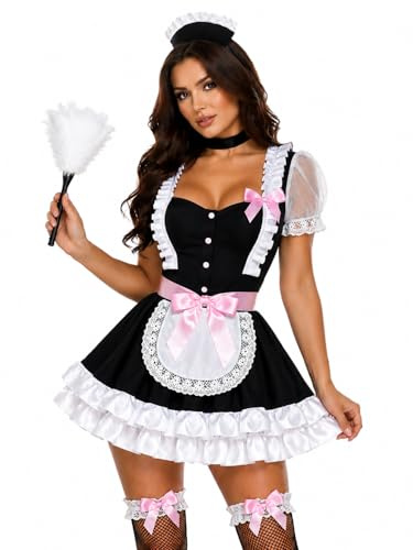Yummy Bee French Maid Outfit Rocky Horror Magenta Style Costume Plus Size Maids Outfit 8 22 French Maid Outfits for Women with Headband and Feather Duster (16-18)