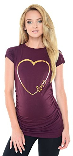 Purpless Maternity Top Pregnancy T-Shirt Tee for Pregnant Women Slogan Love Heart Print B2011 (16, Plum)