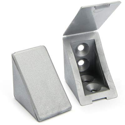 40 x sossai® Korpusverbinder/Möbelverbinder/Eckverbinder mit Abdeckklappe BT1 | 4-Loch | Farbe: Silber | Material: Kunststoff