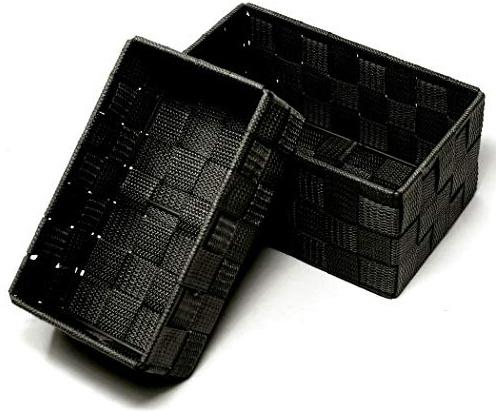 Lashuma 2 Stück Aufbewahrungskörbchen, Korb Größen: 19x10x7 cm und 20x13x10 cm, Stapelbare Badkörbchen Farbe: Schwarz