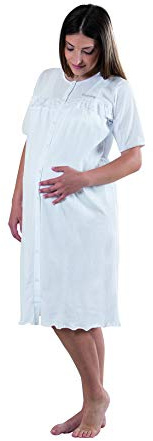 Premamy - Camicia da Notte per Premaman, Modello Estivo in Cotone Jersey, Aperto Davanti per Allattamento, Pre-Post Parto