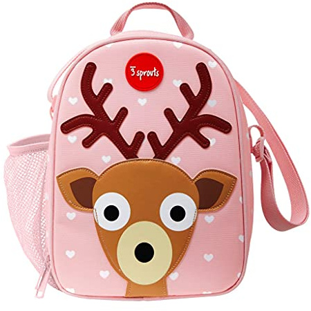 3 Sprouts, Borsa Porta Pranzo Termica con Tracolla, Ideale per Trasportare e Conservare le Pietanze dei Bambini, Decorata con Cerbiatto Rosa, 26,5x8,9x20,3 cm